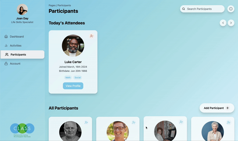 Attendance tracking interface showing participant management