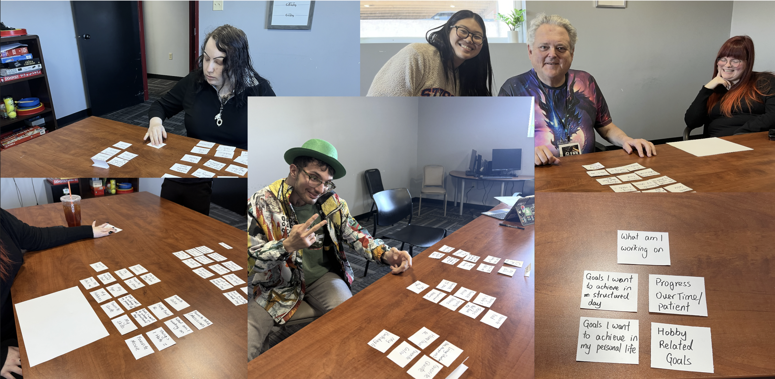 Participants and staff engaged in card sorting activity
