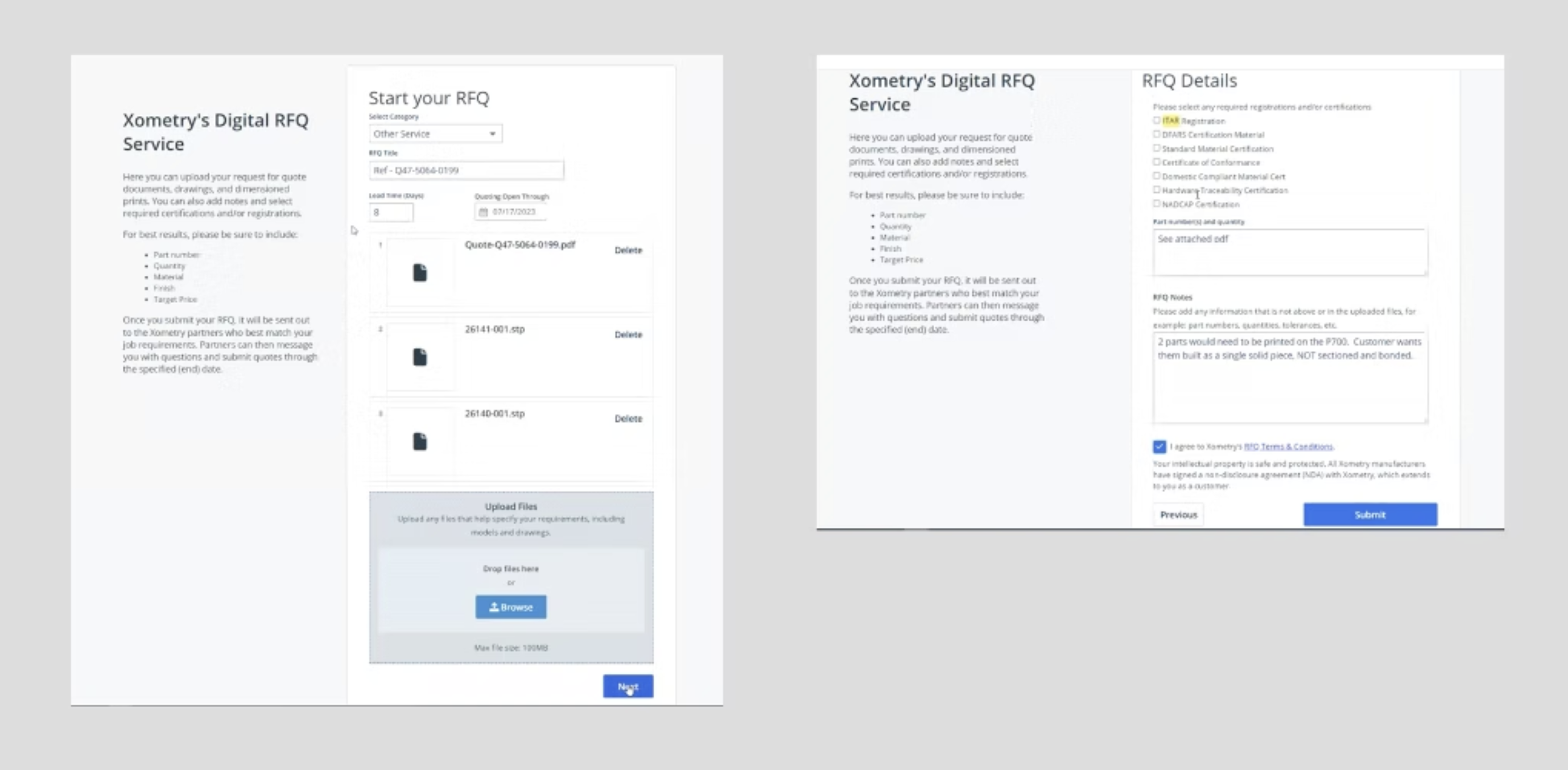 Old RFQ Form showing outdated interface