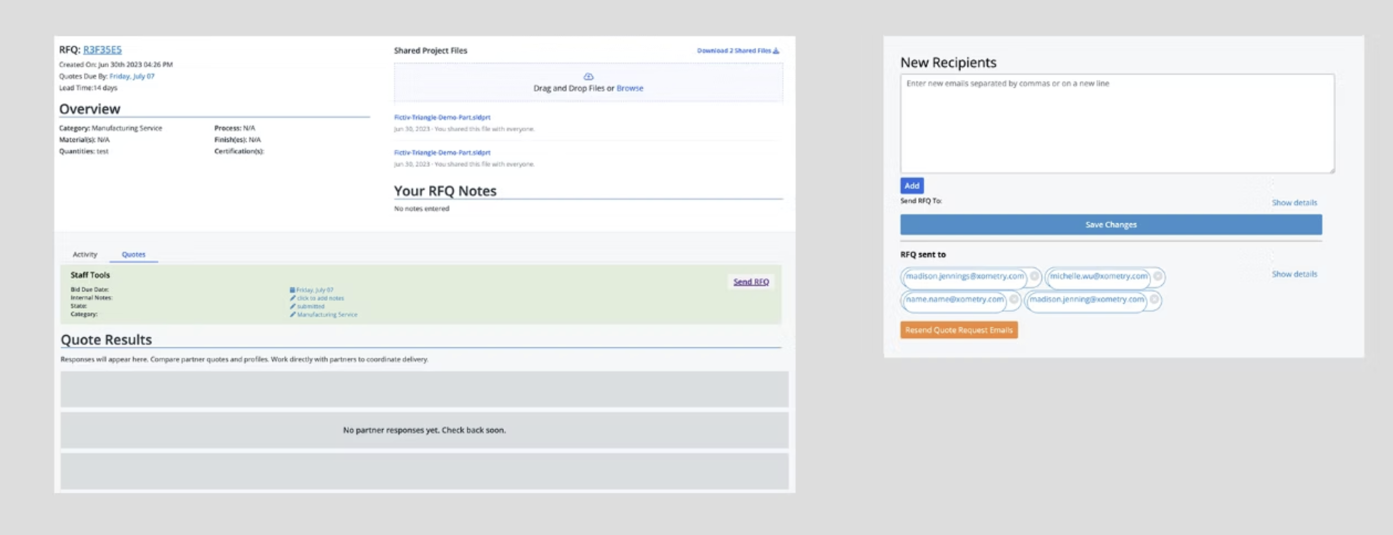 Old RFQ Overview Page showing outdated interface